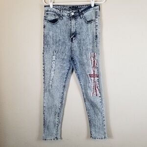 VIP Distressed Stretch Union Jack Size 13/14  stone washed jeans GU in great